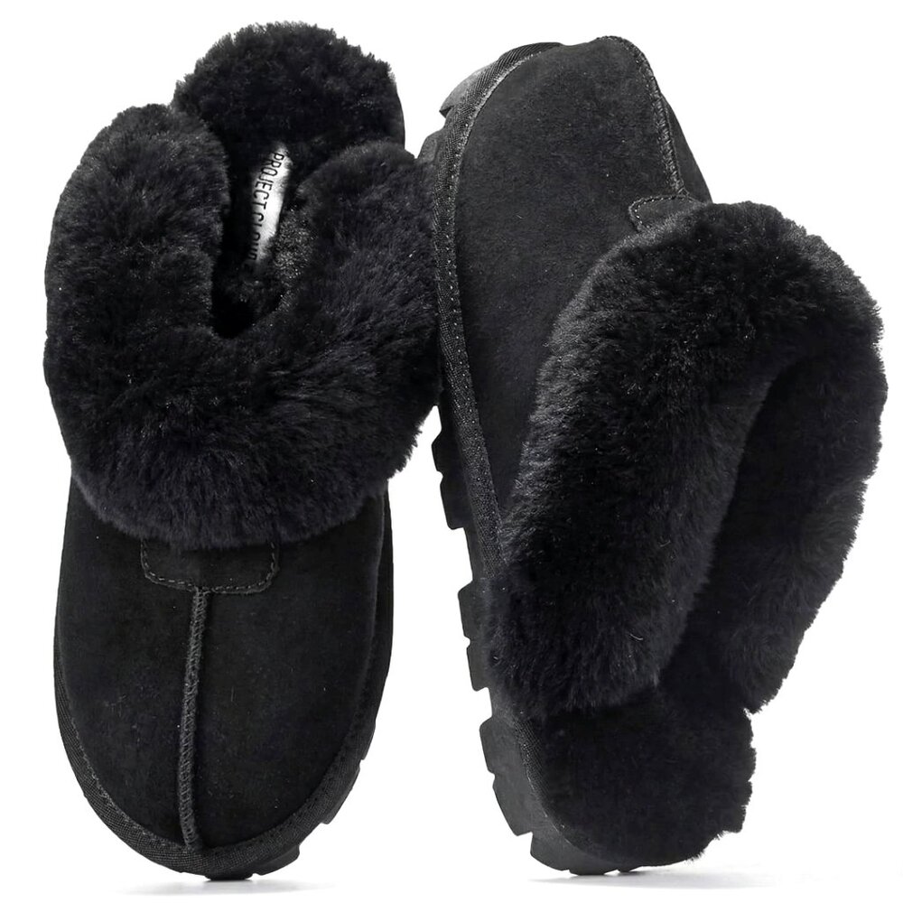 Genuine Leather Shearling Slippers Cozy Memory Foam Non-Slip Indoor Outdoor
